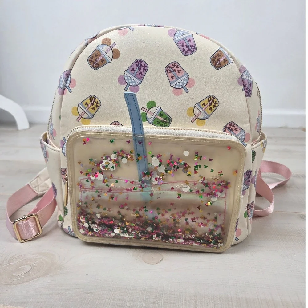Disney x Danielle Nicole Boba Tea Mickey Mouse Mini Backpack Cream Shaker Pocket